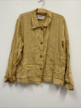 Flax Relaxed Linen Button-Front Jacket in Mustard Yellow size Small